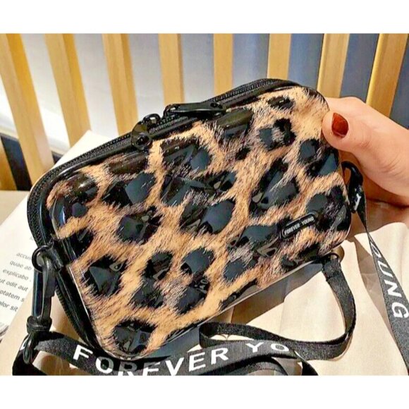 Hard PVC Square Box Crossbody Bag LEOPARD Print Purse Handbag - Picture 2 of 6